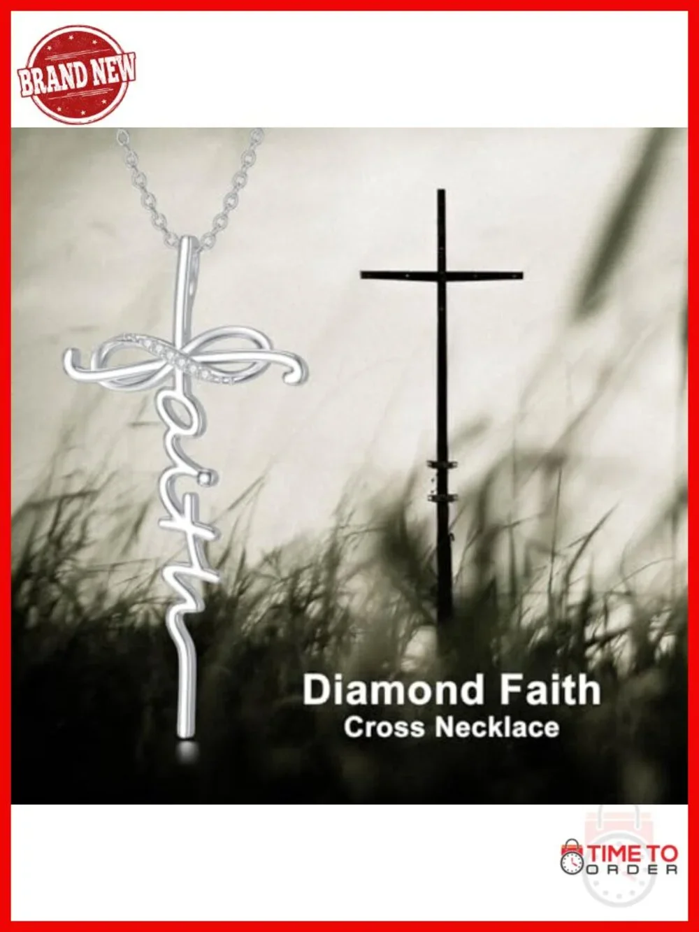 Faith Cross Pendant Necklace 925 Sterling Silver Lab Grown Diamond Infinity